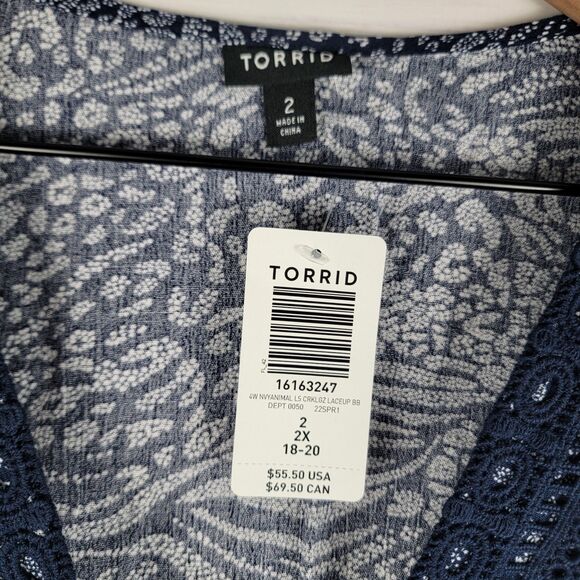 Torrid Navy Animal Print Crinkle Gauze Babydoll Top Size 2 2X 18-20 NWT - Picture 5 of 9